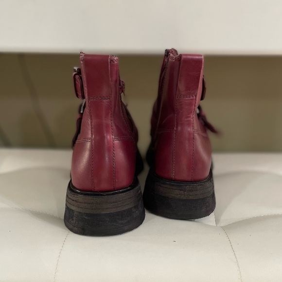 Free People Burgundy Leather Buckle Ankle Boots – Size 6M - Picture 3 of 9